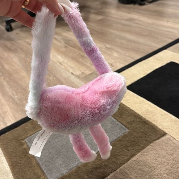 Pink and White Plush Cat Toy with Heart Design - Picture 3 of 5